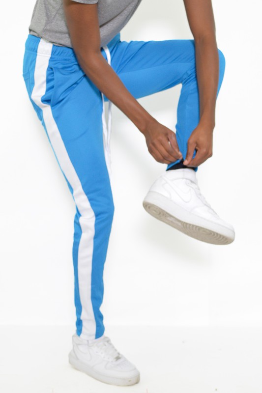 Slim Fit Single Stripe Track Pant – Aqua White, S–3XL