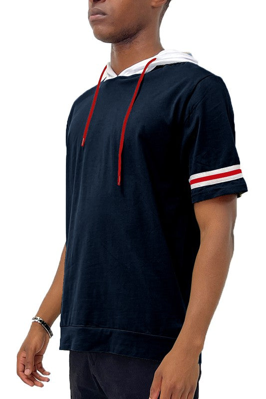 Men's Short Sleeve Hooded Shirt with Tape Detail Navy M