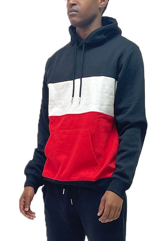 Men's Color Block Pullover Hoodie Black Red