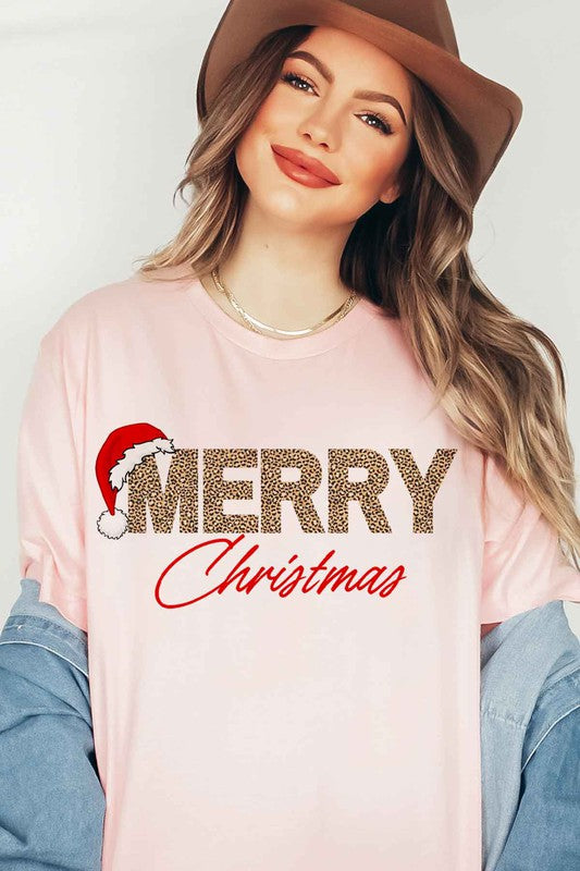 Festive Sparkle Merry Christmas Graphic Tee Peach