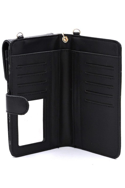 Funda para teléfono móvil tipo bandolera con cartera y monograma CM