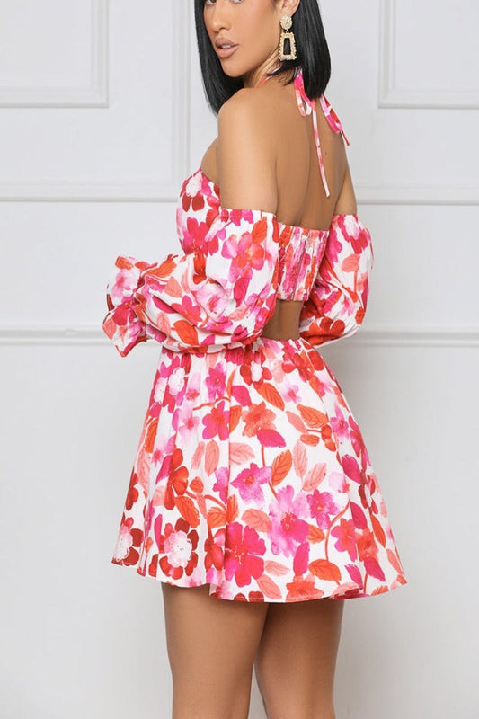 Women's Poppy Fields Cut-Out Mini Dres