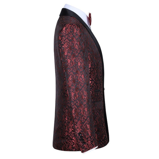 Men's Floral Embroidered Tuxedo Blazer | 1-Button Shawl Collar Suit Jacket