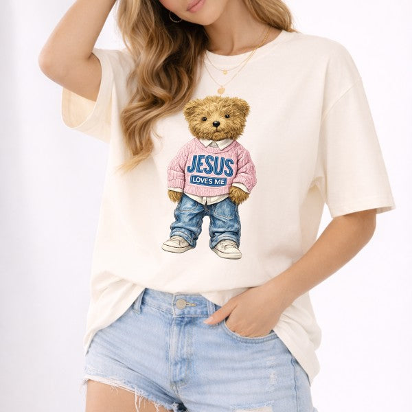 Jesus Loves You Teddy Bear Graphic Tee Ivory
