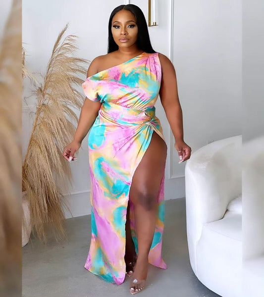 Aura Off Shoulder Maxi Dress - Plus Size Multicolor