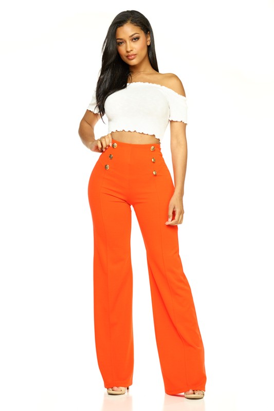 The Button Down Wide Leg Flare Pants – High Waist, 6-Button Trim, 14 Colors, S–L