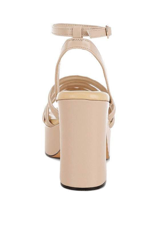 Rag & Co. Athla Strappy High Platform Block Heel Sandals – Beige Beige US-9 UK-7 EU-40