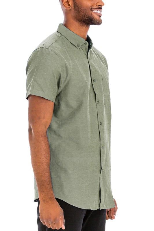 Men's Casual Short Sleeve Solid Button-Down Shirt