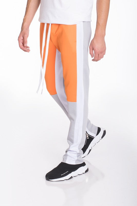 Men's Color Block Track Pants Orange Grey