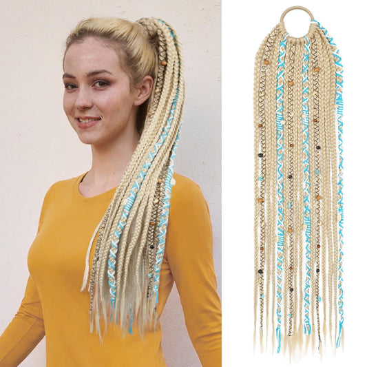 24-Inch Braided Ponytail with Lock Beads Hair Extension – 5 Colors Gold