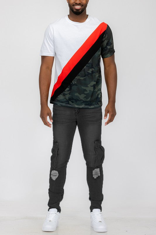 Men's Short Sleeve Camo Color Block T-Shirt WHITE