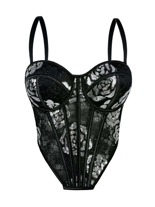 Sequined Floral Vintage-Style Lace Camisole Corset