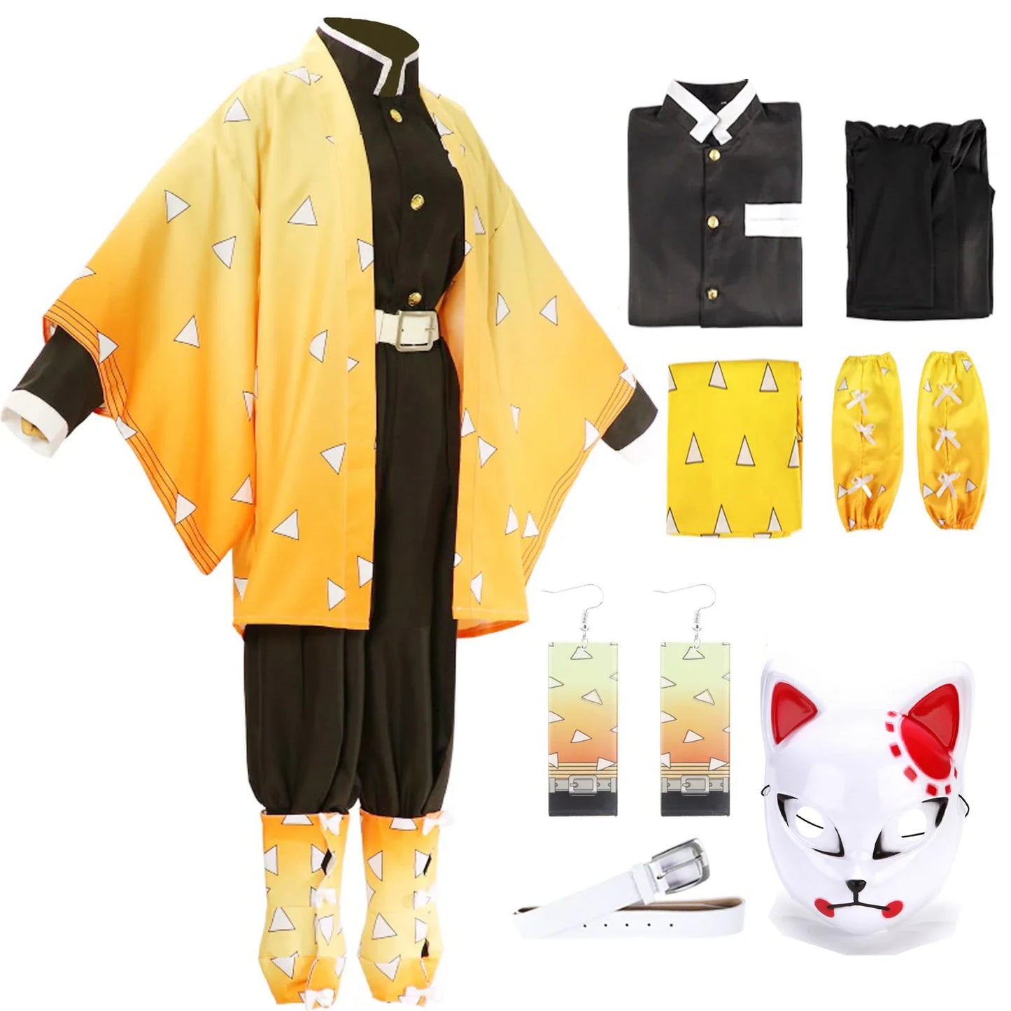 Zenitsu Cosplay Costume: Demon Slayer Kimono Wig Set Suits add Mask Cos