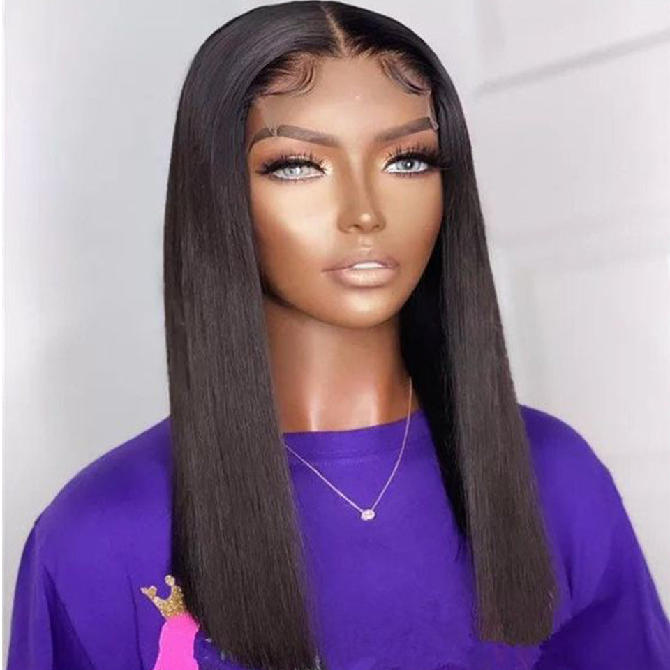 Double Drawn Bone Straight Human Hair Wig – 16 Inch, Heat-Dyeable