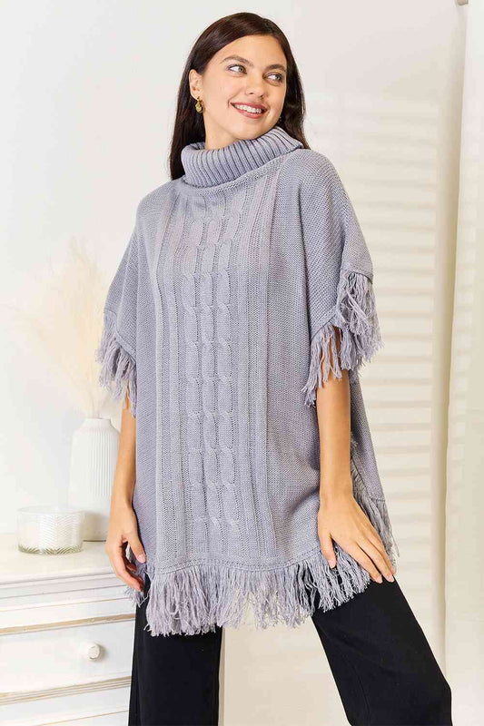 Justin Taylor Women's Turtle Neck Fringe Poncho
