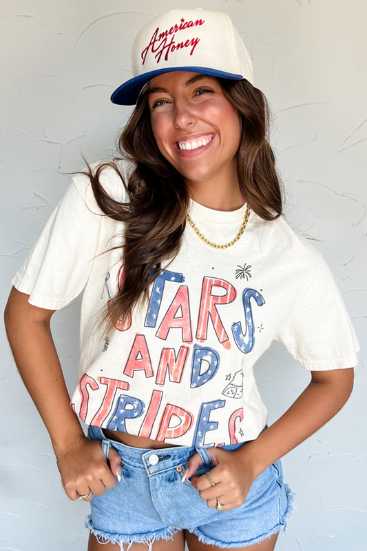 Stars & Stripes Graphic Tee | Women's Patriotic Crew Neck T-Shirt