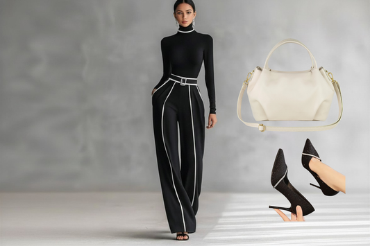 Elegant Stand Collar Contrast Binding Knit Set – Two-Piece Wide-Leg Trouser Suit by SEVHENN - CJ