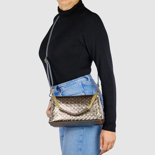 Italian Genuine Weave Metallic Suede Crossbody Bag 171522