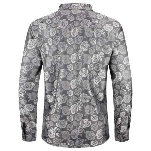 Men's Rose Jacquard Long Sleeve Shirt | Slim Fit Floral Button-Down Dress Shirt