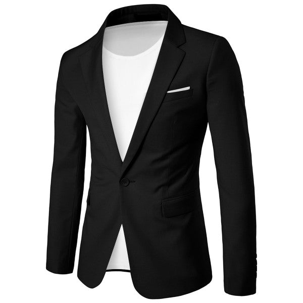 Men's One Button Slim Fit Business Blazer | Notched Lapel Daily Wear Jacket