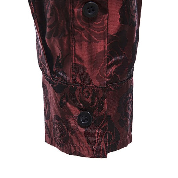 Men's Rose Jacquard Long Sleeve Shirt | Slim Fit Floral Button-Down Dress Shirt