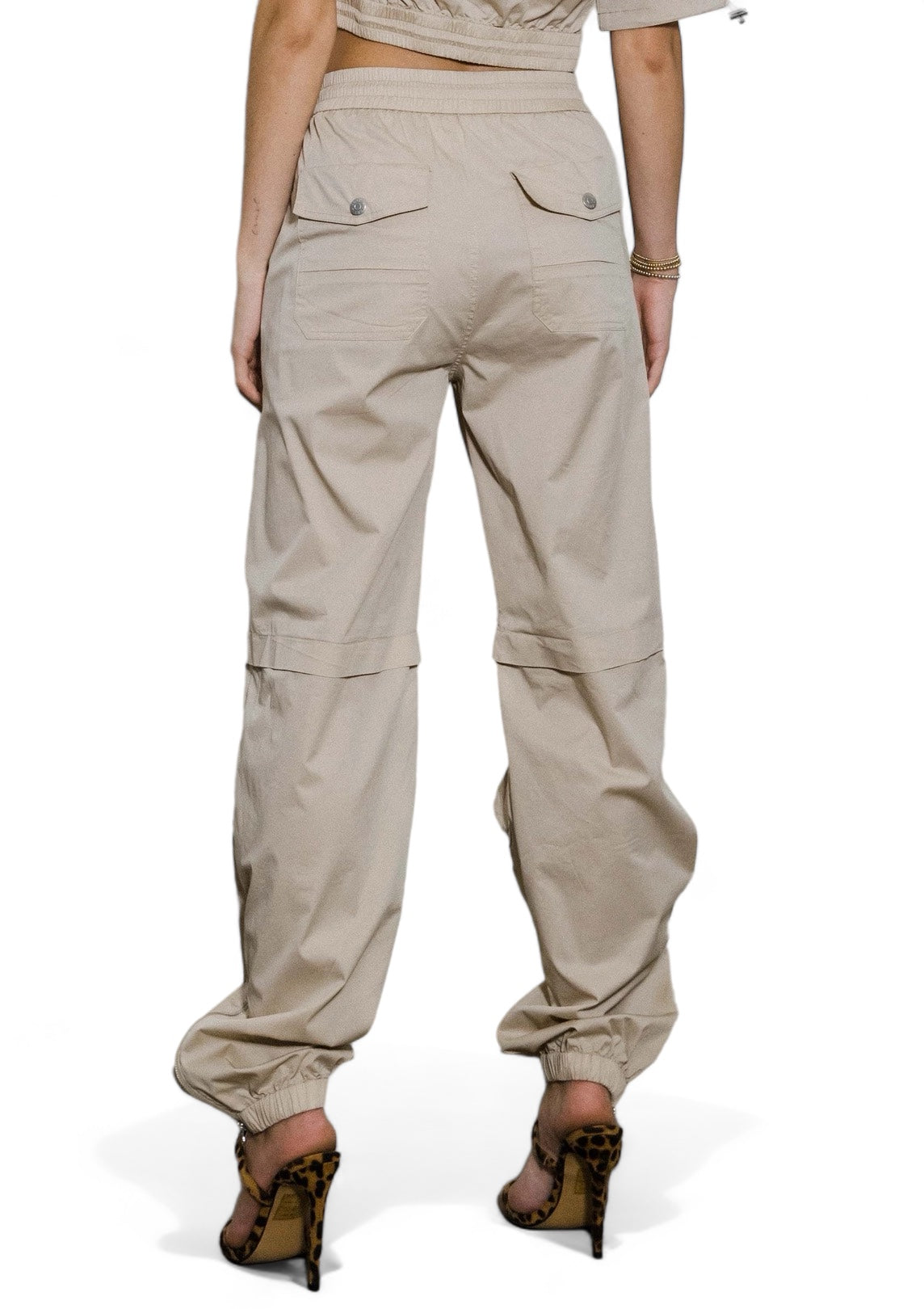 Women's Baggy Cargo Pants – Elastic Waist, Drawstring & Zip Pockets