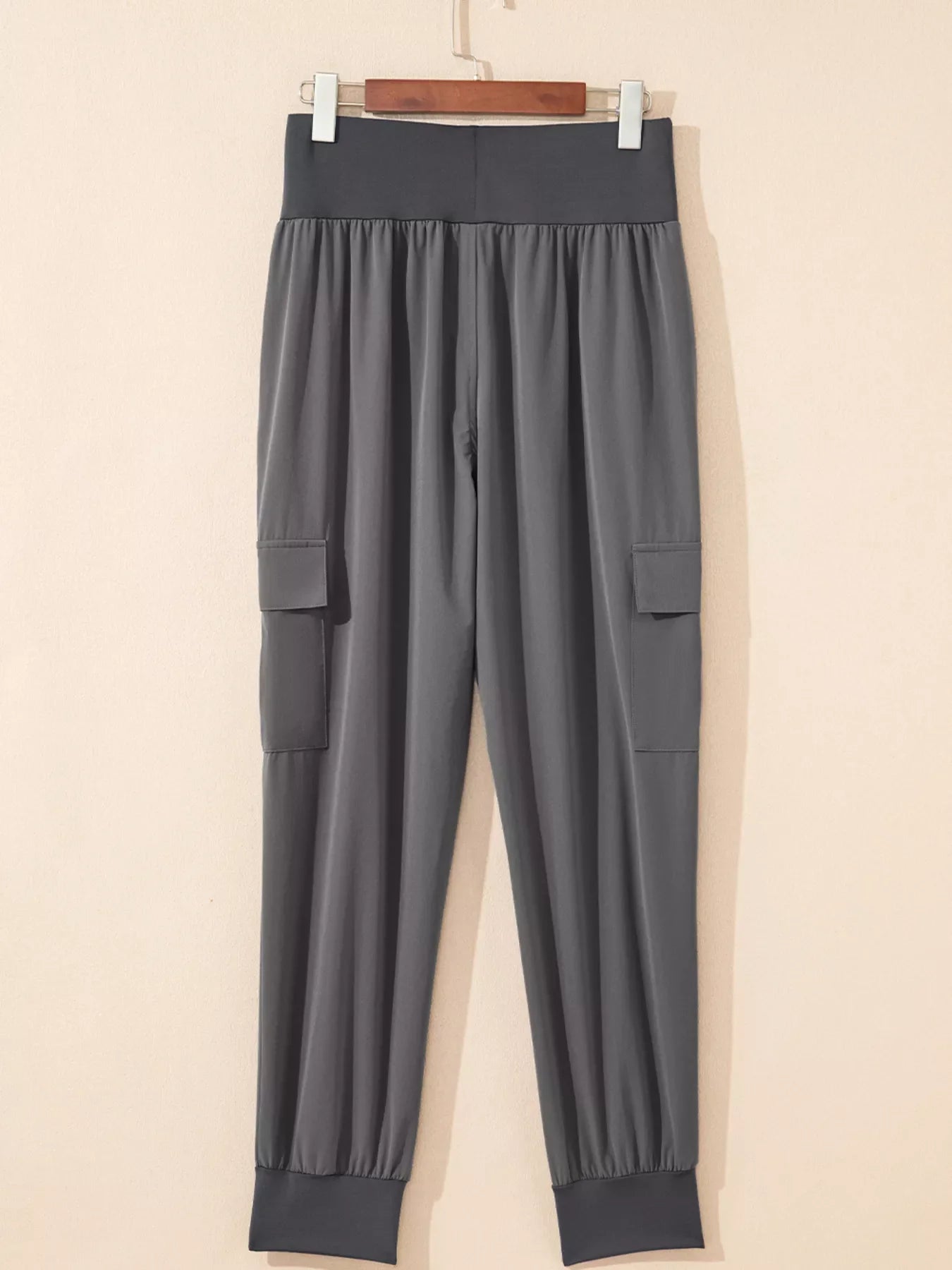 Elastic High Waist Pocketed Cargo Jogger Pants | Dark Gray