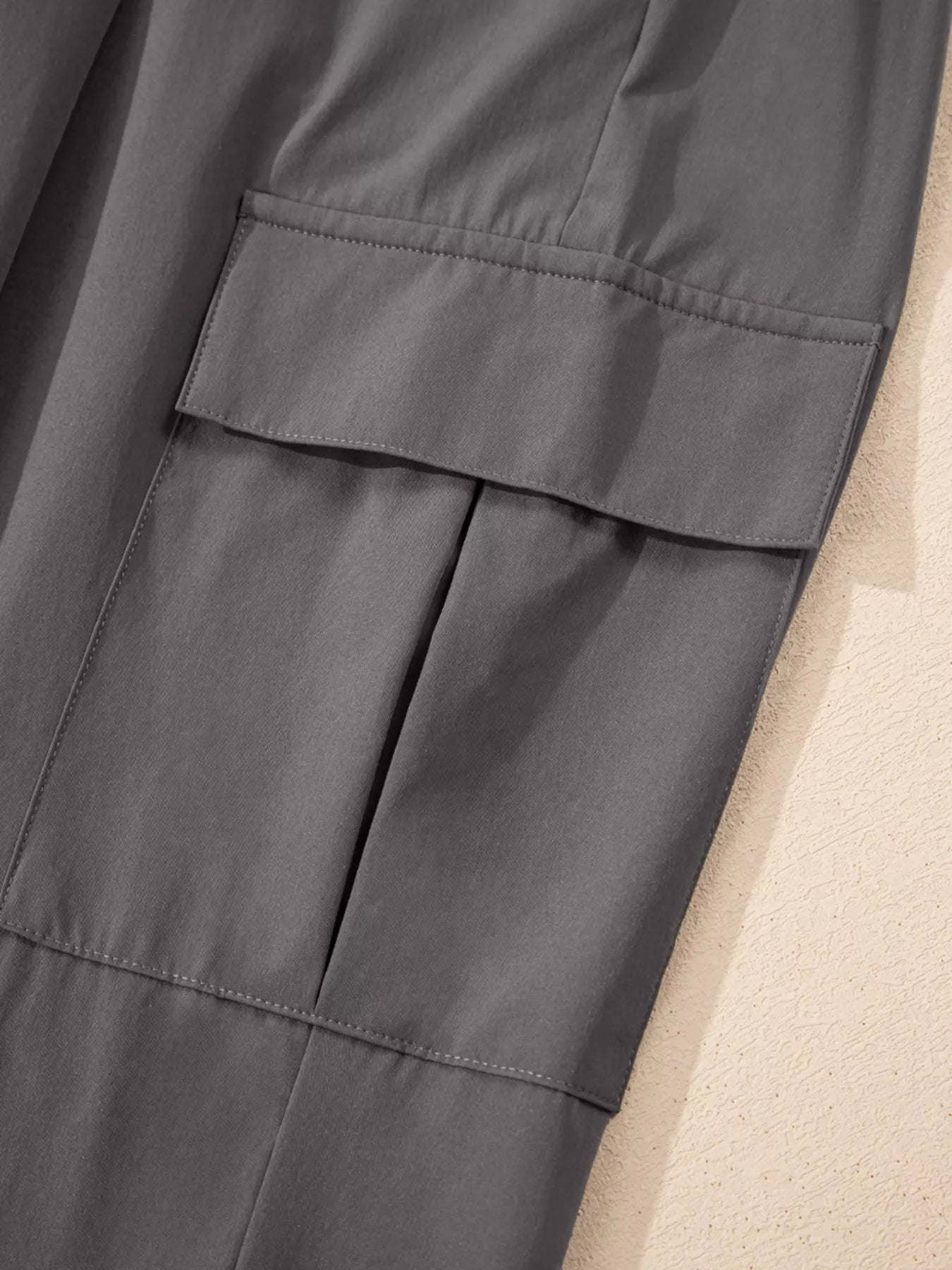 Elastic High Waist Pocketed Cargo Jogger Pants | Dark Gray
