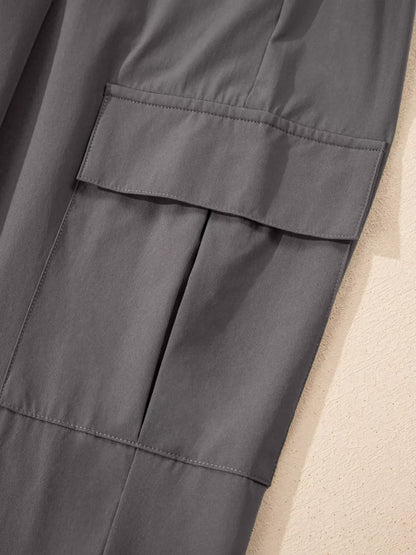 Elastic High Waist Pocketed Cargo Jogger Pants | Dark Gray