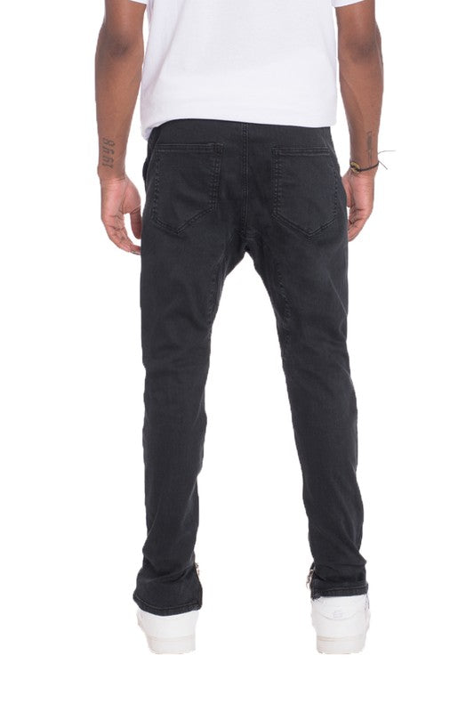 Men's Distressed Denim Checkered Tape Jeans