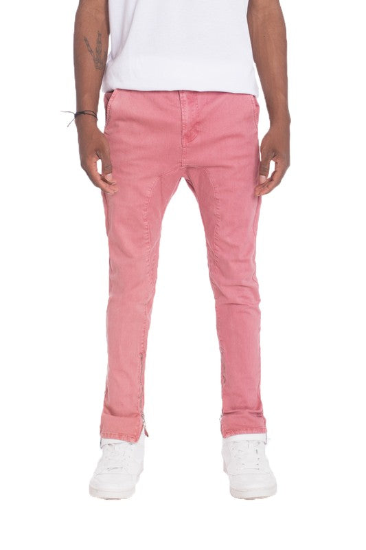 Men's Distressed Denim Checkered Tape Jeans Pink