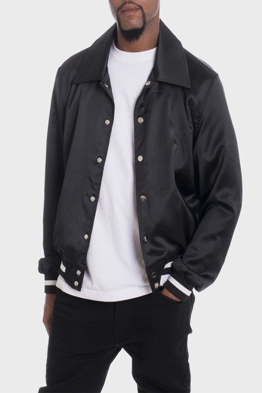 Men's Luxury Satin Bomber Jacket Black