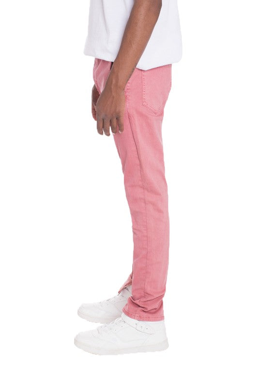 Men's Distressed Denim Checkered Tape Jeans Pink 32