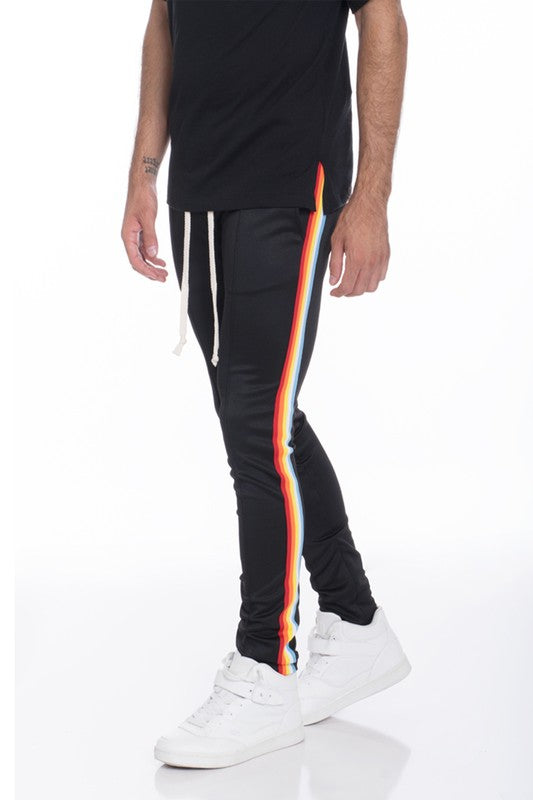 Rainbow Tape Track Pants – 3 Colors, S–2XL Black
