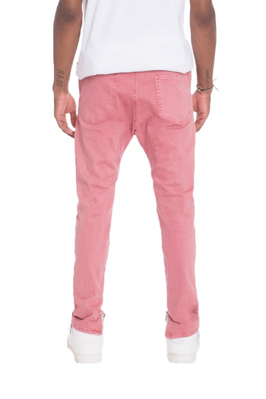 Men's Distressed Denim Checkered Tape Jeans Pink 36