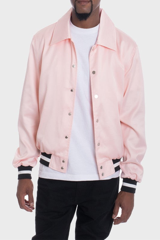 Men's Luxury Satin Bomber Jacket Pink