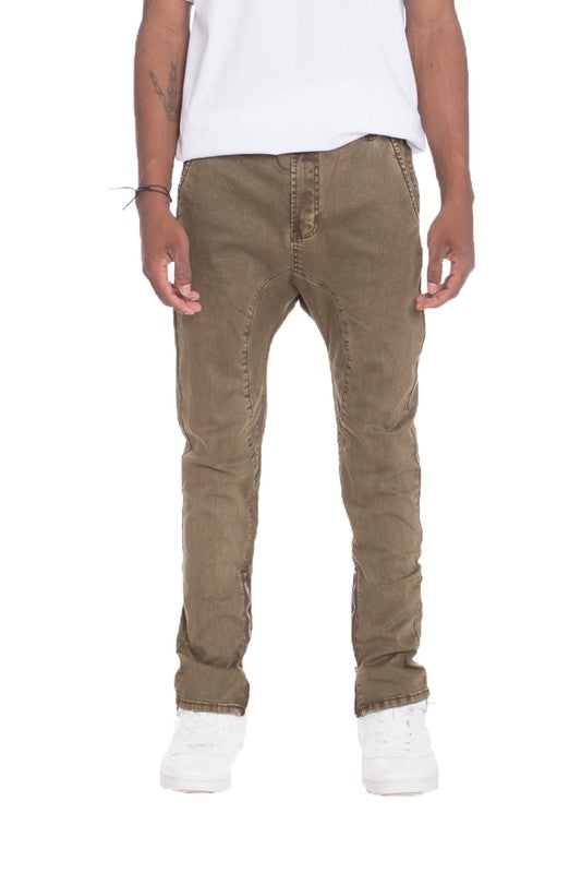 Men's Distressed Denim Checkered Tape Jeans Brown 34