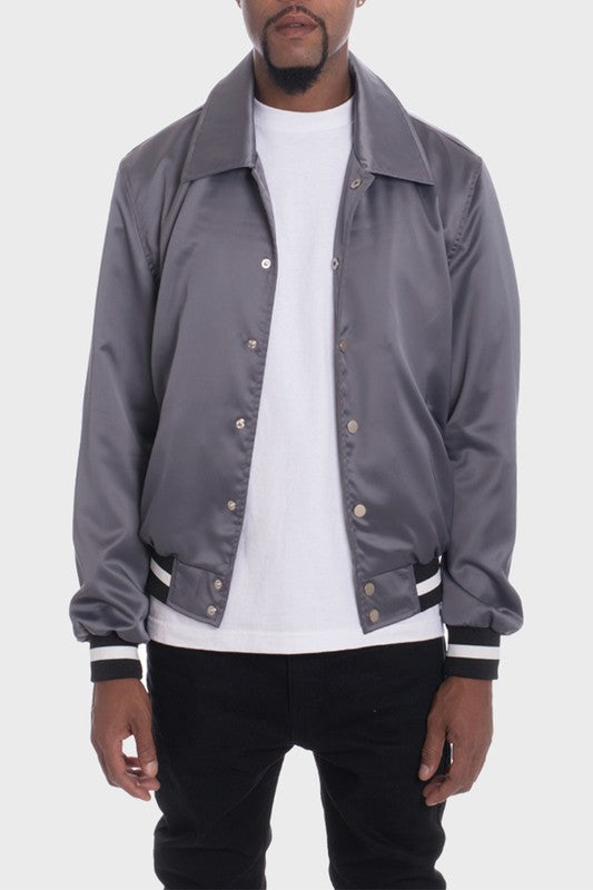 Men's Luxury Satin Bomber Jacket Grey
