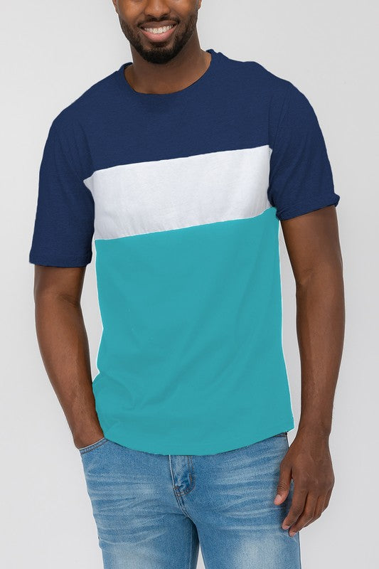 Men's Color Block Short Sleeve T-Shirt Navy Teal