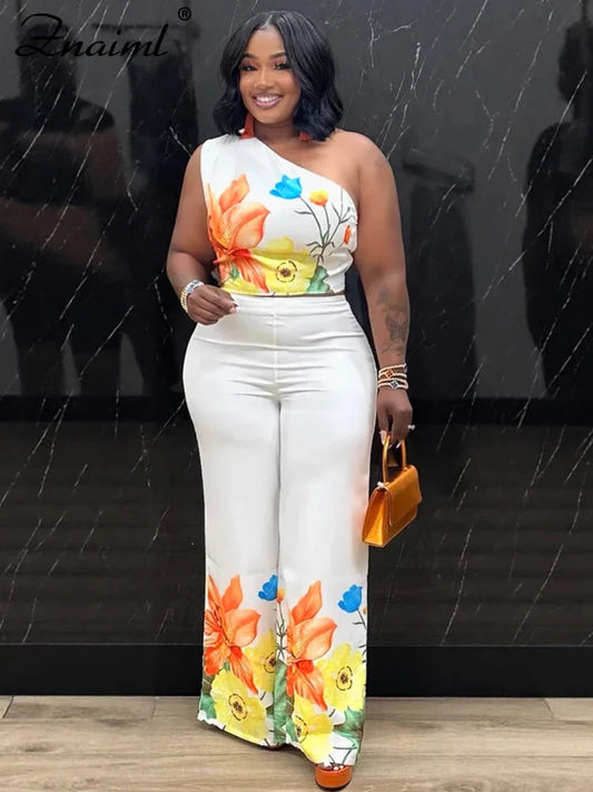 Znaiml Flower Print 2-Piece Pant Set