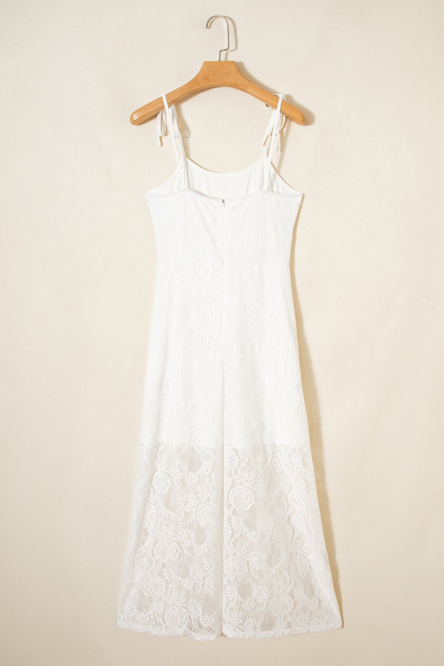 The Floral Lace Overlay Maxi Dress – Self-Tie Spaghetti Straps, White, Sizes S–XL