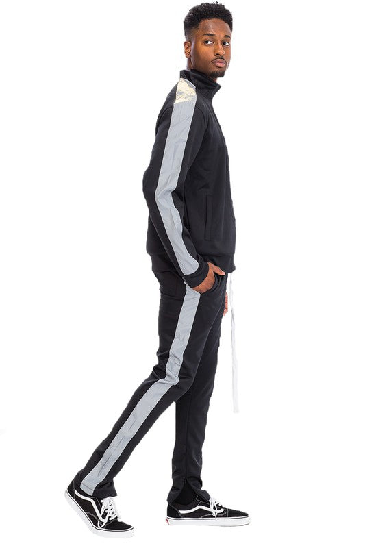 Men's Single Stripe Track Set – Full Zip Jacket & Track Pants