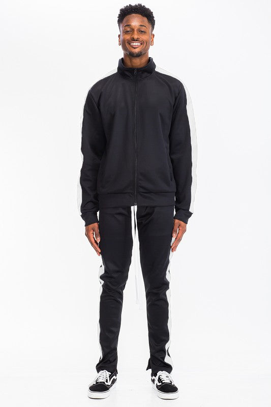 Men's Single Stripe Track Set – Full Zip Jacket & Track Pants