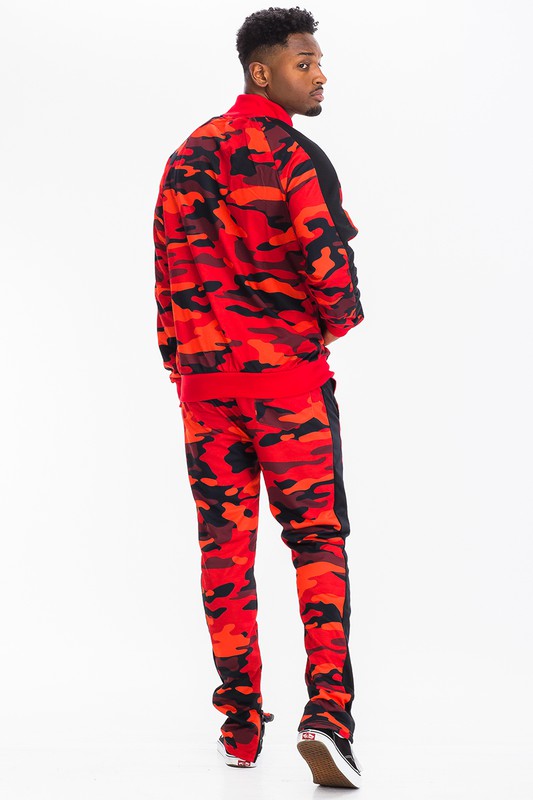Men's Full Camo Stripe Track Set – Jacket & Pants, 3 Colors, S–3XL Red L