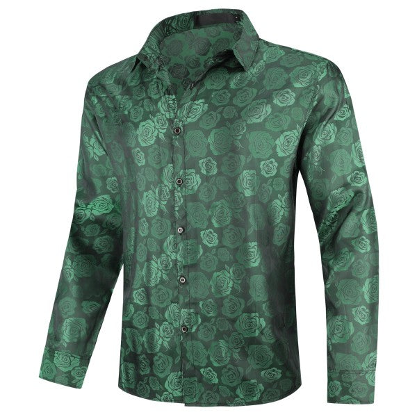 Men's Rose Jacquard Long Sleeve Shirt | Slim Fit Floral Button-Down Dress Shirt