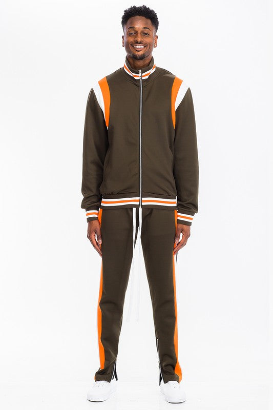 Men's Two Stripe Track Set – Jacket & Pants, 2 Colors, S–3XL Olive