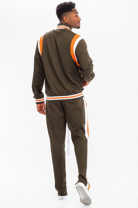 Men's Two Stripe Track Set – Jacket & Pants, 2 Colors, S–3XL Olive L