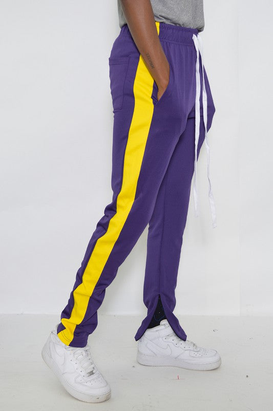 Slim Fit Single Stripe Track Pant – Purple Yellow, S–3XL PURPLE YELLOW