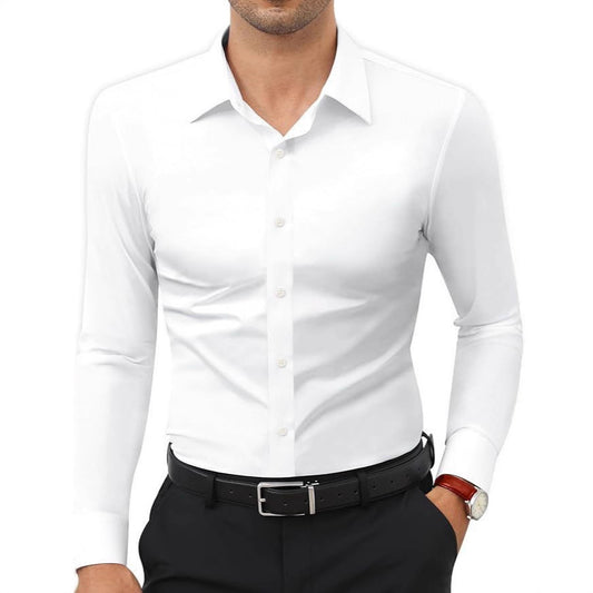 Men’s Slim Fit Long Sleeve Dress Shirt - Solid Color Button Down Work Shirt - Wrinkle-Resistant Business Casual