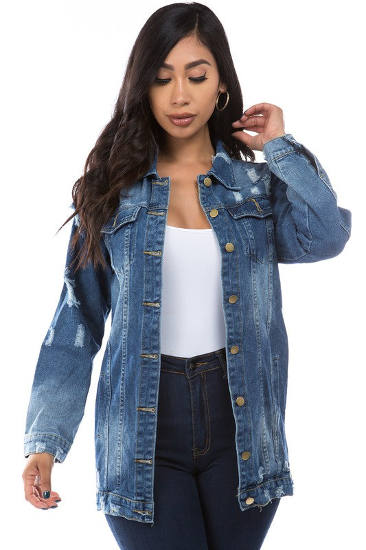 WOMEN FASHION DENIM TRUCKER JACKET NAVY